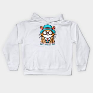 Funyy cat in a hat and glasses with tie. Kids Hoodie